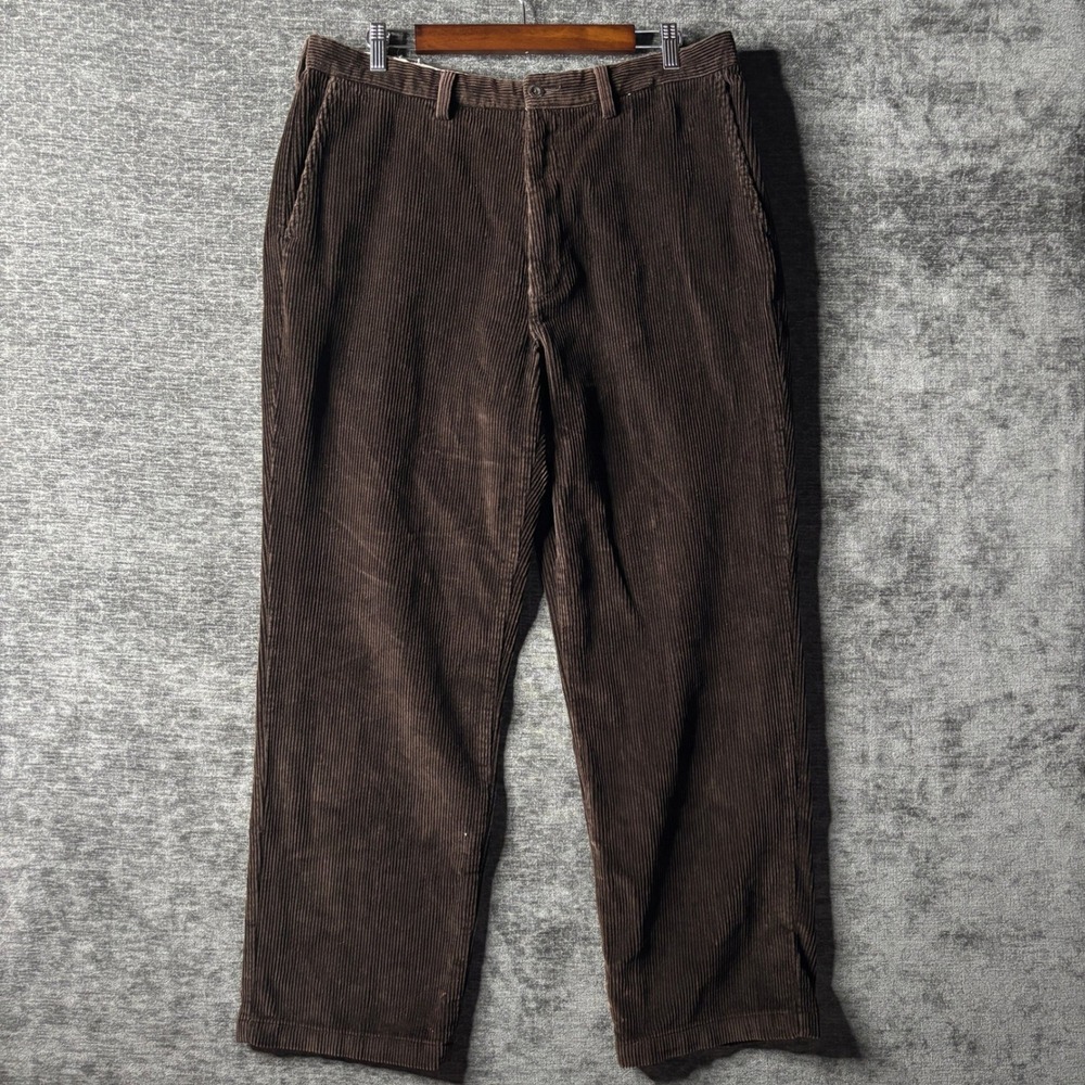 Perry Ellis Wide Leg Baggy Dark Brown Corduroy Pants Y2K Mens Size 36x30 Dress